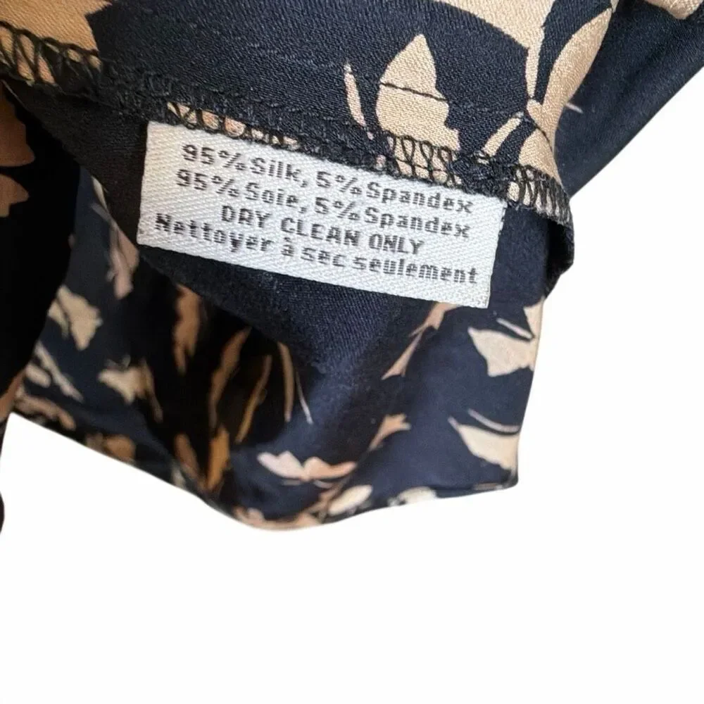 Tucker Butterfly Button Front Silk Blend 3/4 Sleeve Tunic Shirt Dress Navy Small